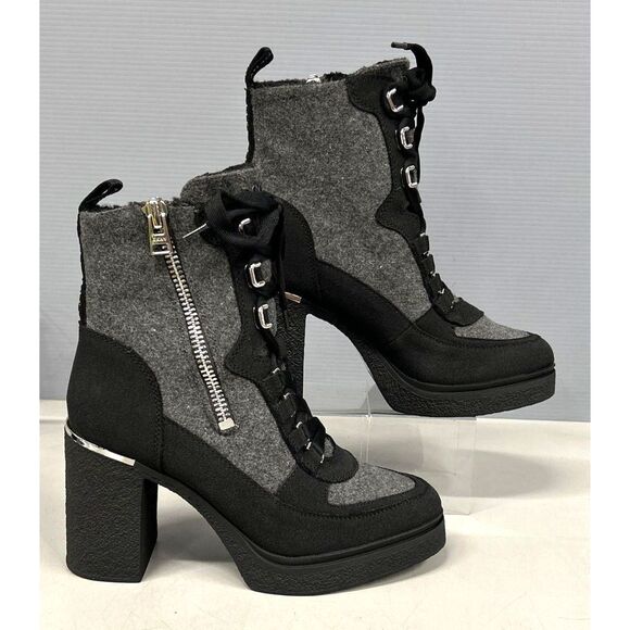 NIB DKNY "TOIA" Black & Gray Lace-Up Platform Boots - Size 8.5 - Picture 3 of 11